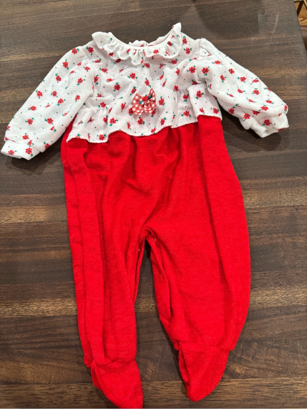 Vintage Carter's Red Baby Outfit with White Floral Trim